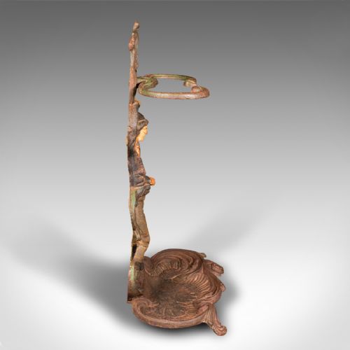 fig 2. Antique Figural Umbrella Stand, French, Painted, Decorative Hall Rack, Victorian