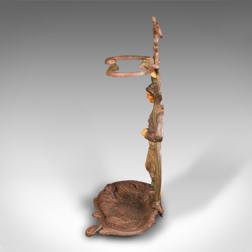fig 3. Antique Figural Umbrella Stand, French, Painted, Decorative Hall Rack, Victorian