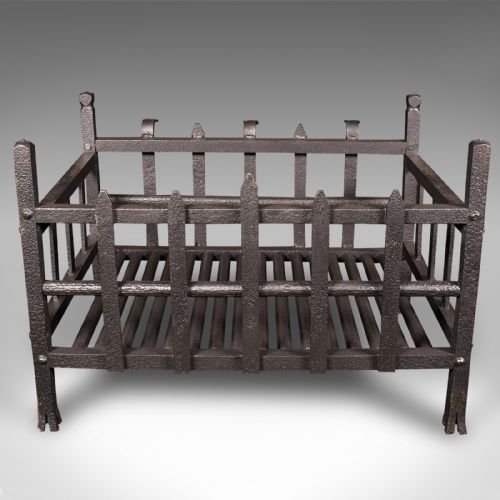 fig 2. Antique Fire Basket, English, Wrought Iron Fireplace Grate, Victorian, C.1880