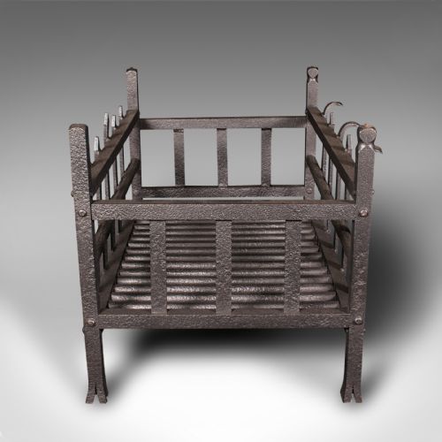 fig 3. Antique Fire Basket, English, Wrought Iron Fireplace Grate, Victorian, C.1880