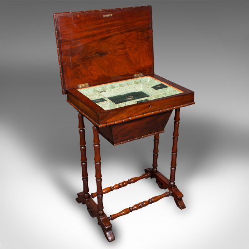 SMALL ANTIQUE SEWING TABLE ENGLISH FLAME LADIES WORK REGENCY CIRCA 1830 - ADDITIONAL PHOTO 1