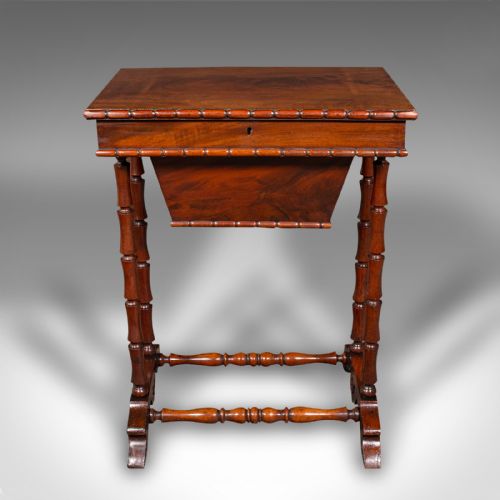 SMALL ANTIQUE SEWING TABLE ENGLISH FLAME LADIES WORK REGENCY CIRCA 1830 - ADDITIONAL PHOTO 2
