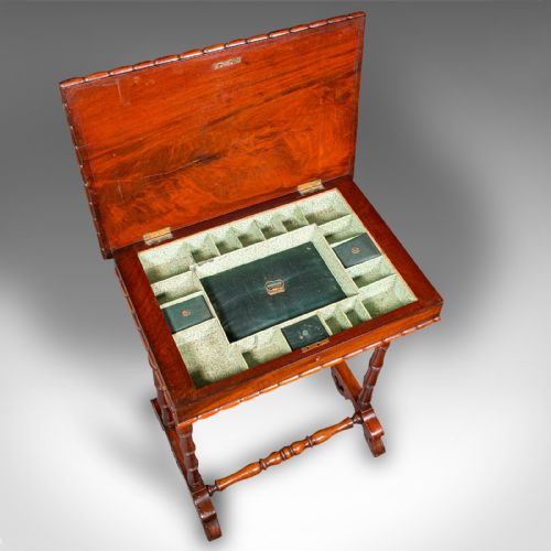 SMALL ANTIQUE SEWING TABLE ENGLISH FLAME LADIES WORK REGENCY CIRCA 1830 - ADDITIONAL PHOTO 7