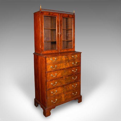 fig 1. Antique Author's Chest, English, Secretaire Cabinet, Glazed Bookcase, Georgian