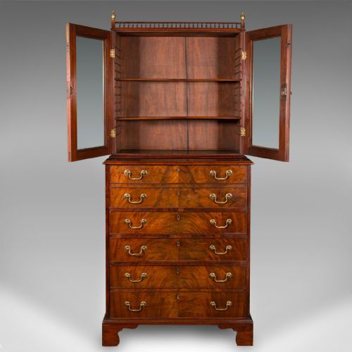 fig 2. Antique Author's Chest, English, Secretaire Cabinet, Glazed Bookcase, Georgian