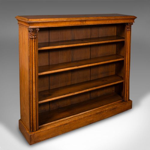 Antique Open Bookcase, Scottish, Oak, Adjustable Book Shelf Cabinet, Victorian