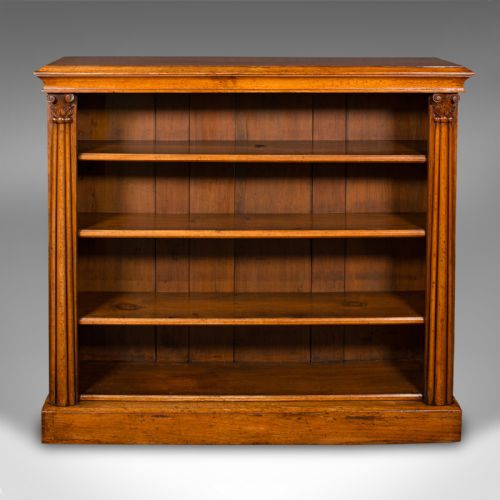 fig 1. Antique Open Bookcase, Scottish, Oak, Adjustable Book Shelf Cabinet, Victorian