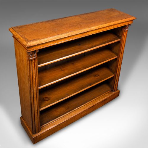 fig 4. Antique Open Bookcase, Scottish, Oak, Adjustable Book Shelf Cabinet, Victorian