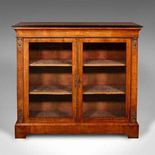 fig 1. Antique Twin Pier Cabinet, English, Walnut, Glazed Bookcase, Display, Victorian