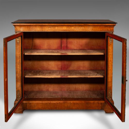 fig 2. Antique Twin Pier Cabinet, English, Walnut, Glazed Bookcase, Display, Victorian