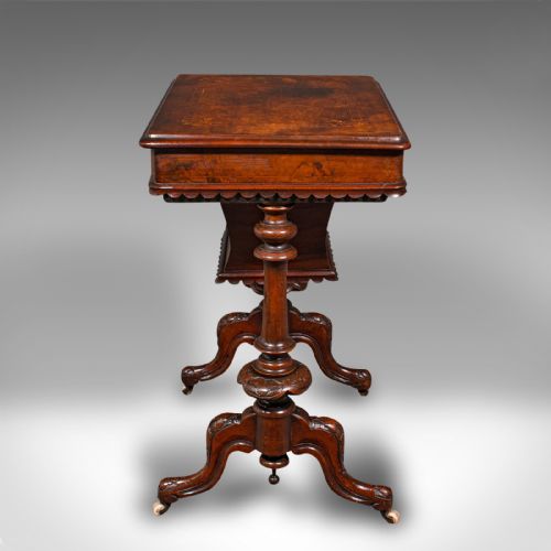 fig 3. Antique Ladies Work Table, English, Burr Walnut, Sewing Table, Victorian, C.1850