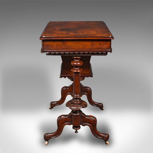 fig 4. Antique Ladies Work Table, English, Burr Walnut, Sewing Table, Victorian, C.1850