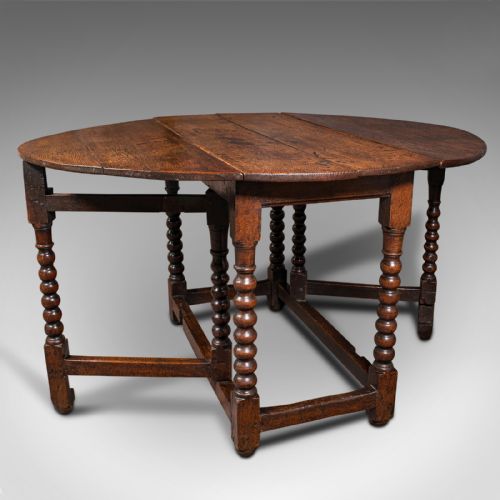 fig 1. Antique Gate Leg Table, English, Oak, Oval, Extending, Provincial, William III