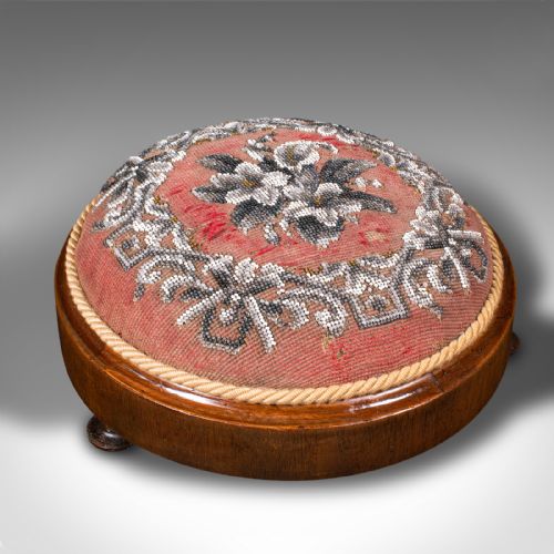 fig 2. Pair Of Antique Beadwork Footstools, English, Decorative Rest, Stool, Victorian