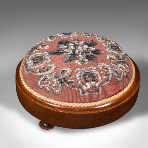 fig 3. Pair Of Antique Beadwork Footstools, English, Decorative Rest, Stool, Victorian