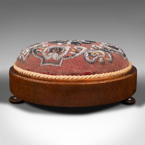 fig 4. Pair Of Antique Beadwork Footstools, English, Decorative Rest, Stool, Victorian