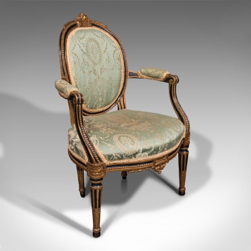 Antique Dressing Room Armchair, English, Elbow Chair, Silk Cotton, Regency, 1820
