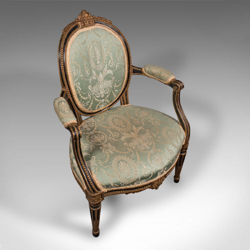 fig 5. Antique Dressing Room Armchair, English, Elbow Chair, Silk Cotton, Regency, 1820