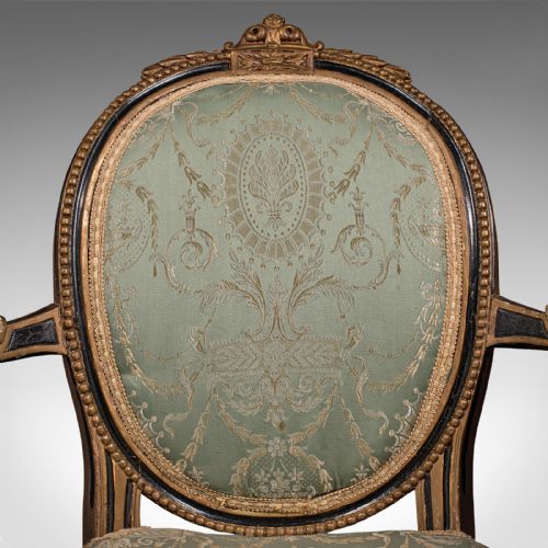 fig 6. Antique Dressing Room Armchair, English, Elbow Chair, Silk Cotton, Regency, 1820