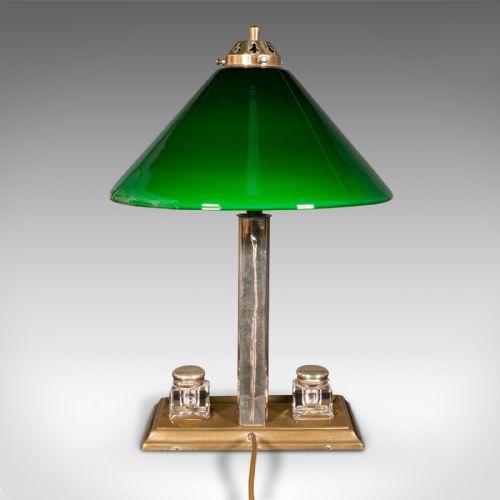fig 3. Antique Executive Desk Lamp, English, Brass, Glass, Table Light, Edwardian, 1910