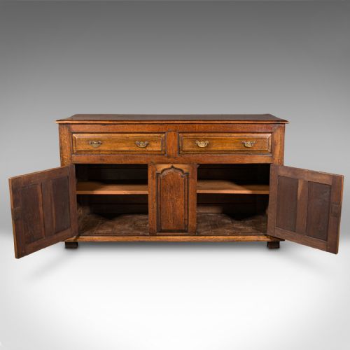 fig 1. Antique Country Housekeeper's Cabinet, English Oak, Dresser Base, Georgian, 1800