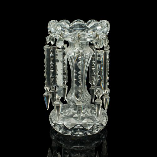Antique Table Lustre, English, Glass, Crystal, Decor, Candle Holder, Edwardian