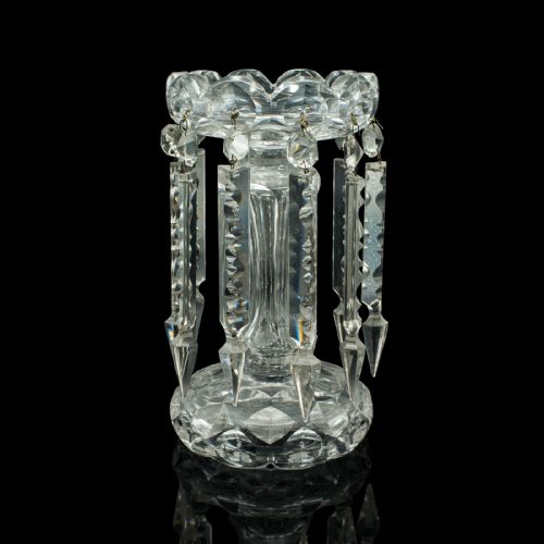 fig 1. Antique Table Lustre, English, Glass, Crystal, Decor, Candle Holder, Edwardian