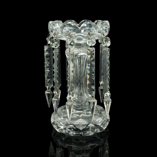 fig 2. Antique Table Lustre, English, Glass, Crystal, Decor, Candle Holder, Edwardian