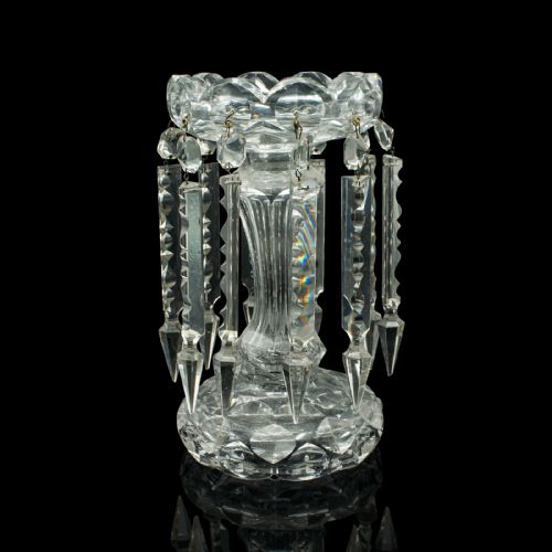 fig 3. Antique Table Lustre, English, Glass, Crystal, Decor, Candle Holder, Edwardian