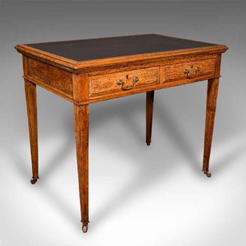 Antique Writing Desk, English, Oak, Leather, Correspondence, Edwardian