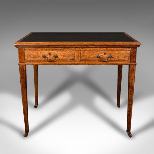 fig 1. Antique Writing Desk, English, Oak, Leather, Correspondence, Edwardian