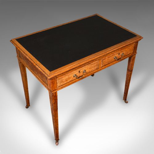 fig 4. Antique Writing Desk, English, Oak, Leather, Correspondence, Edwardian