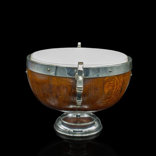 fig 2. Antique Trophy Bowl, English Oak, Silver Plate, Decorative Dish, Edwardian, 1910