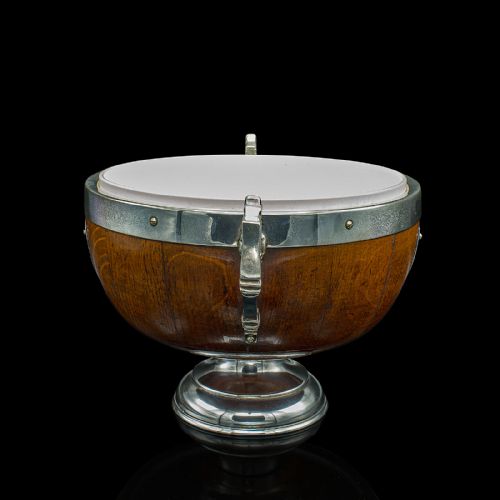 fig 3. Antique Trophy Bowl, English Oak, Silver Plate, Decorative Dish, Edwardian, 1910