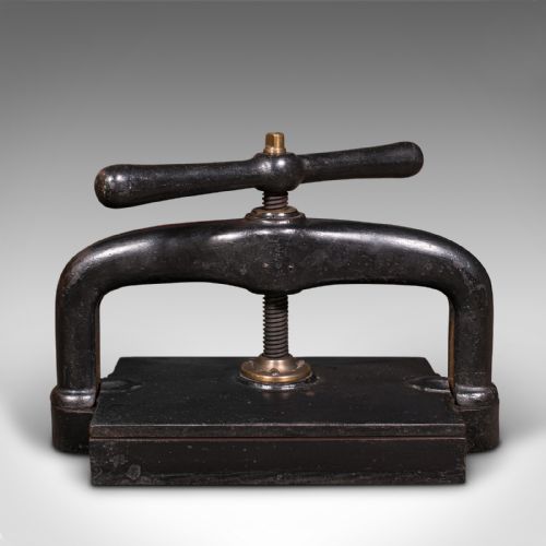 fig 2. Antique Tabletop Flower Press, English, Cast Iron, Rotary, Book, Victorian, 1850