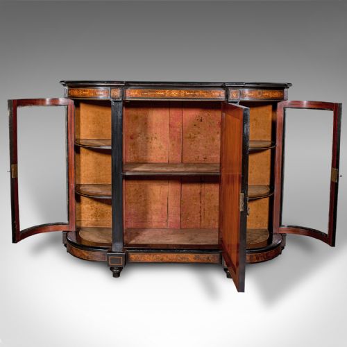 fig 1. Antique Drawing Room Credenza, English, Walnut, Display Cabinet, Victorian, 1850