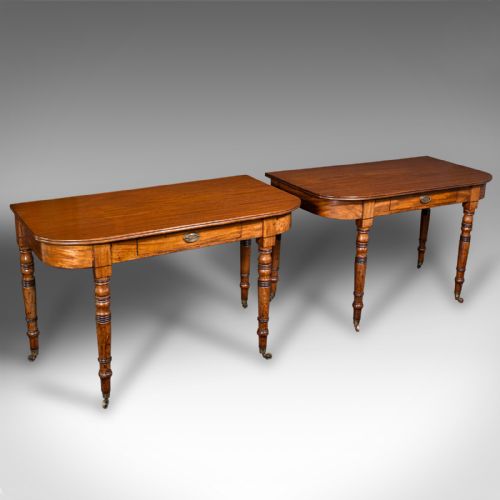 Pair of Antique Demi Lune End Tables, English, Side, Reception Hall, Regency