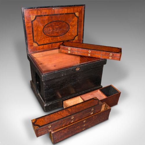 ANTIQUE CABINET MAKER'S CHEST ENGLISH TOOL TRUNK FITTED INTERIOR VICTORIAN - ADDITIONAL PHOTO 1