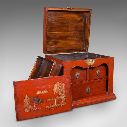 ANTIQUE TRAVELLING JEWELLERY BOX CHINESE LACQUERED CAMPAIGN CASE VICTORIAN - ADDITIONAL PHOTO 1