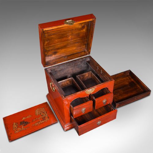ANTIQUE TRAVELLING JEWELLERY BOX CHINESE LACQUERED CAMPAIGN CASE VICTORIAN - ADDITIONAL PHOTO 7