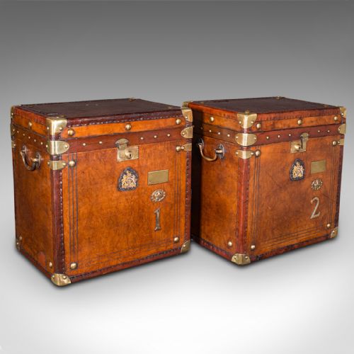 fig 1. Pair Antique Officer's Campaign Luggage Cases, English, Nightstands, Edwardian