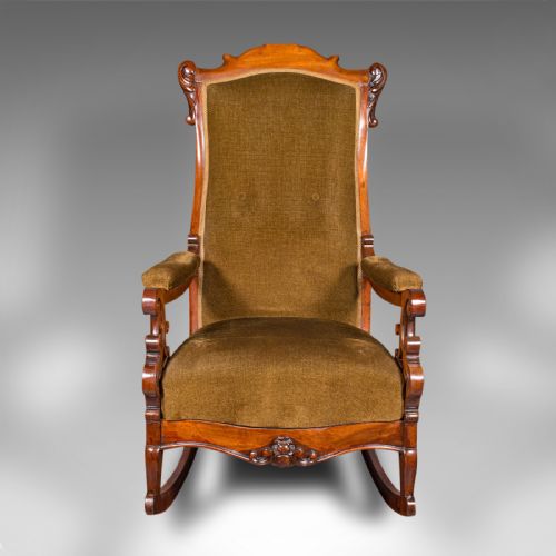 fig 1. Antique Rocking Chair, English, Walnut, Armchair, Rocker, Victorian, Circa 1880