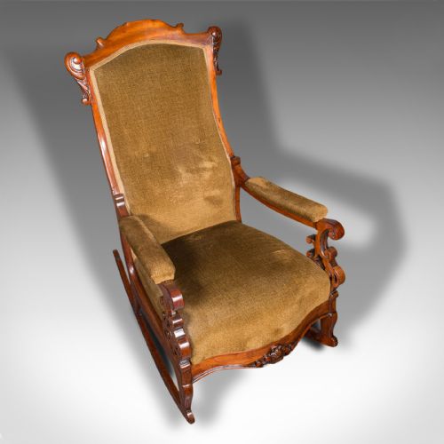 fig 4. Antique Rocking Chair, English, Walnut, Armchair, Rocker, Victorian, Circa 1880