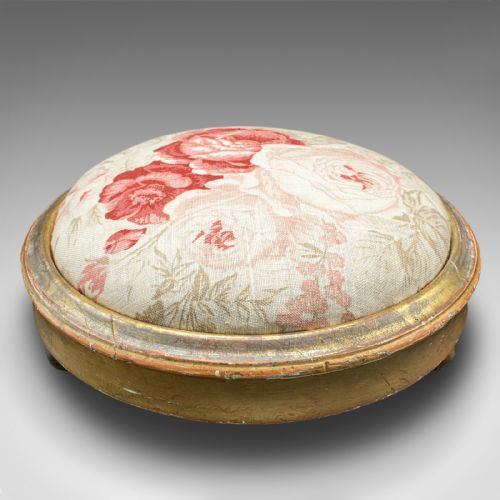 fig 1. Antique Padded Footstool, English, Giltwood, Lounge Stool, Regency, Circa 1820
