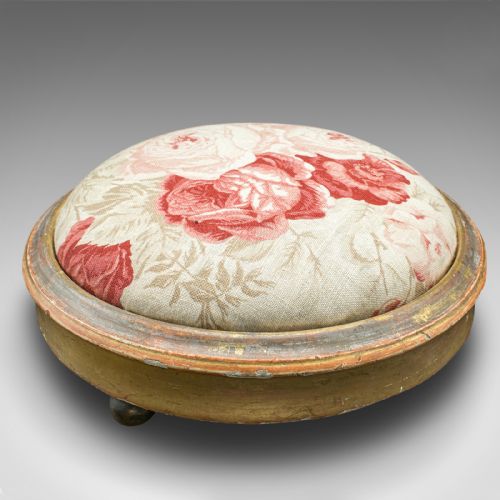 fig 3. Antique Padded Footstool, English, Giltwood, Lounge Stool, Regency, Circa 1820