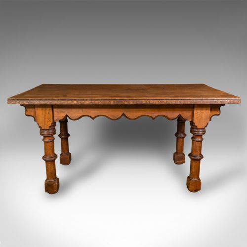 fig 1. Antique Kitchen Dining Table, Scottish, Oak, 4-6 Seat, Gothic Revival, Victorian