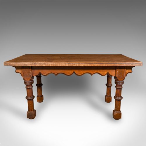 fig 3. Antique Kitchen Dining Table, Scottish, Oak, 4-6 Seat, Gothic Revival, Victorian