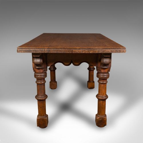 fig 4. Antique Kitchen Dining Table, Scottish, Oak, 4-6 Seat, Gothic Revival, Victorian