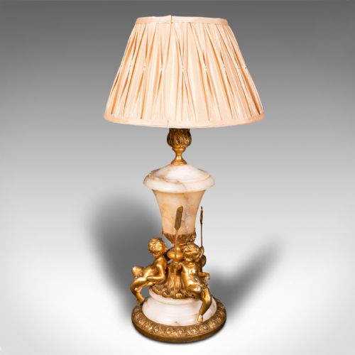 fig 1. Antique Putto Table Lamp, Italian, Alabaster, Gilt Metal, Grand Tour, Victorian