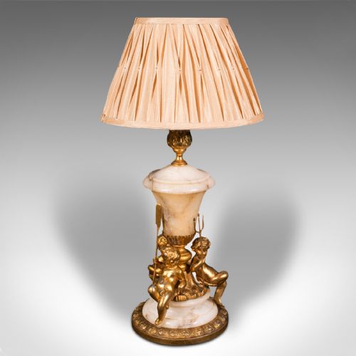 fig 2. Antique Putto Table Lamp, Italian, Alabaster, Gilt Metal, Grand Tour, Victorian